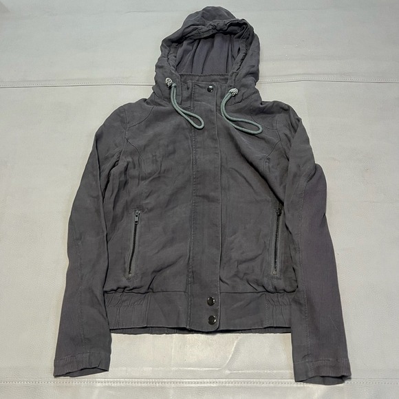 Brochu Walker Gray Trim Zip Up Hooded Mininal Earthtone Jacket Women-S-3092 - Picture 1 of 7